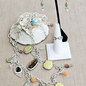 SET! Peridot & Pearl Earrings and 925 Ring with Lia Sophia Necklace SET!